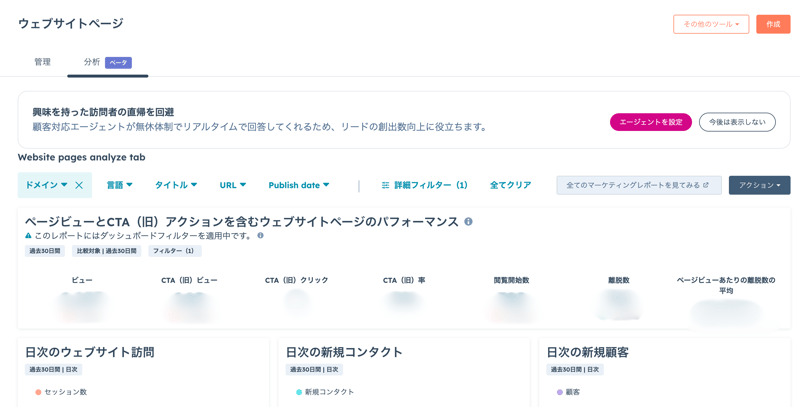ウェブサイト/ランディングページ「分析」タブ