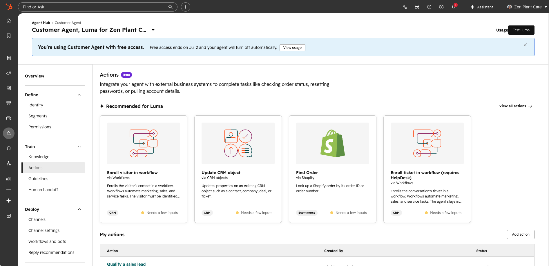 新しいアクションライブラリー:Customer Agent向けのHubSpot CRM・ワークフロー・Shopifyアクション
