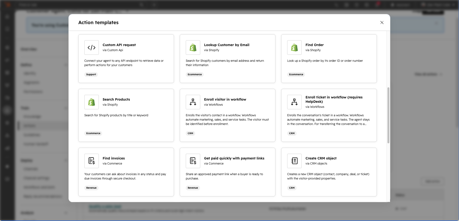 新しいアクションライブラリー:Customer Agent向けのHubSpot CRM・ワークフロー・Shopifyアクション