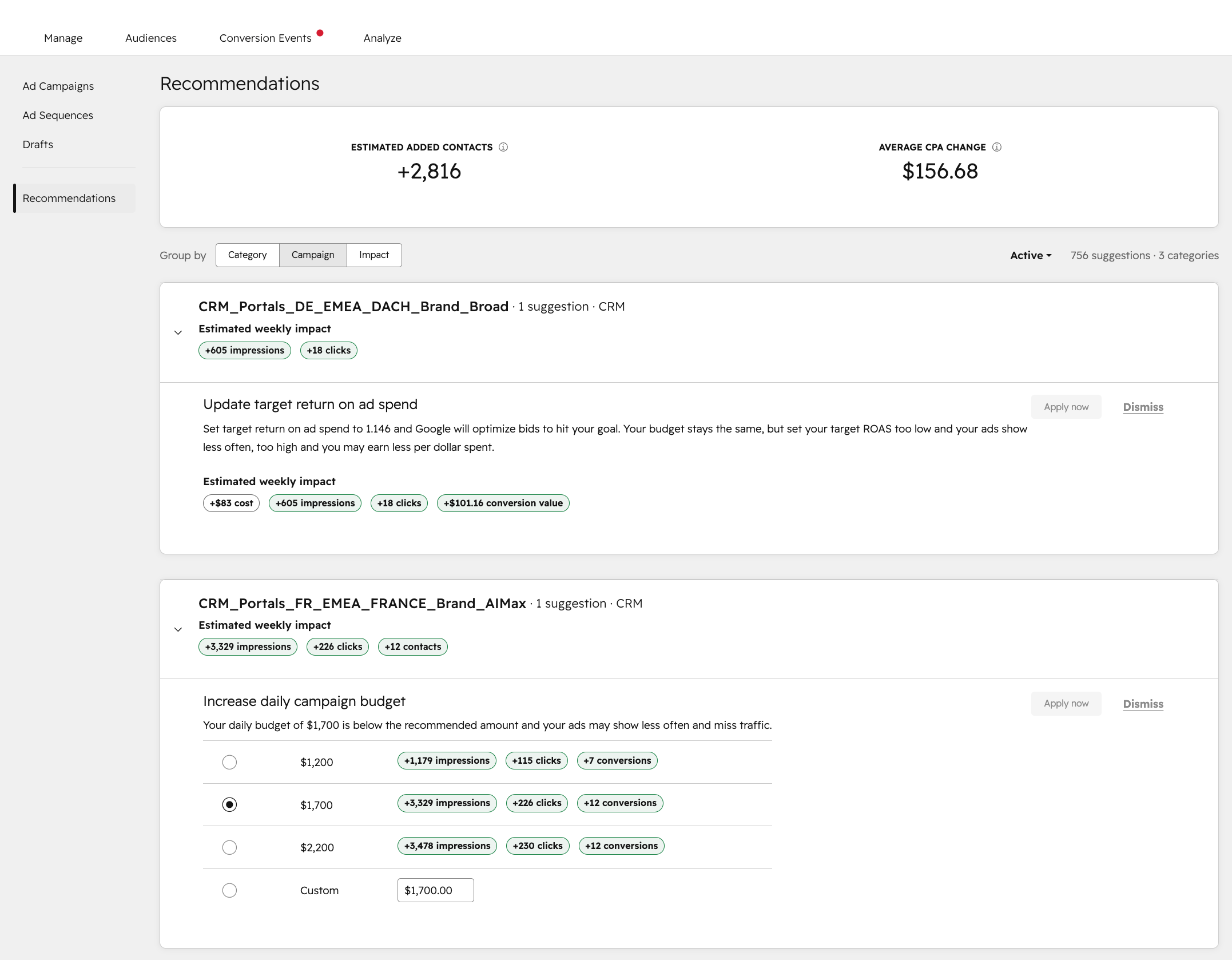 Google Ads の推奨事項がHubSpot内で確認可能に
